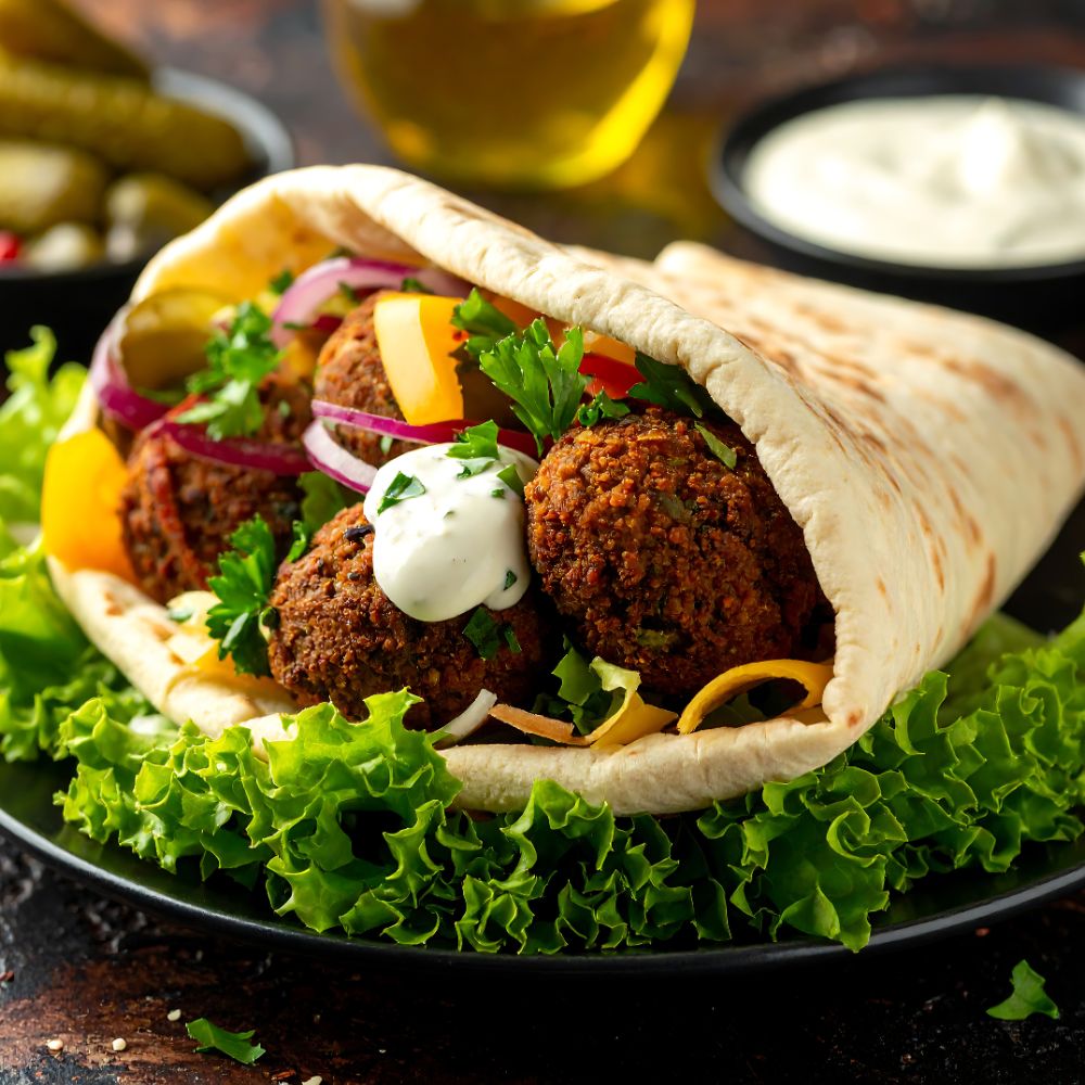 Golden falafel with tahini drizzle